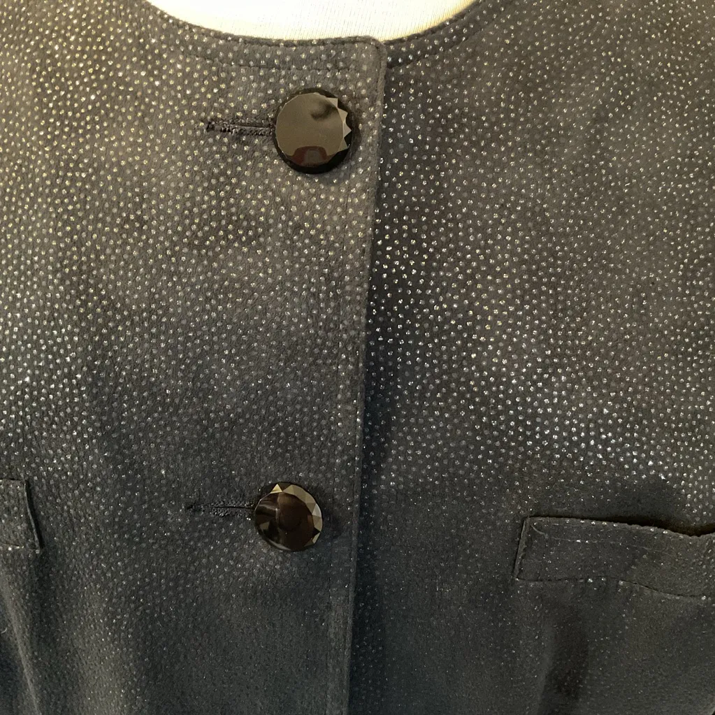 Vintage Count Romi Black Suede Elegant Black Pencil Skirt Suit Size 14 - Image 4