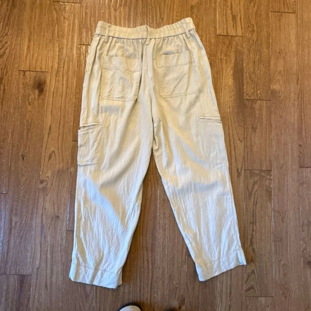 Rachel Zoe Linen tan cropped cargo pants size 8 - Image 8