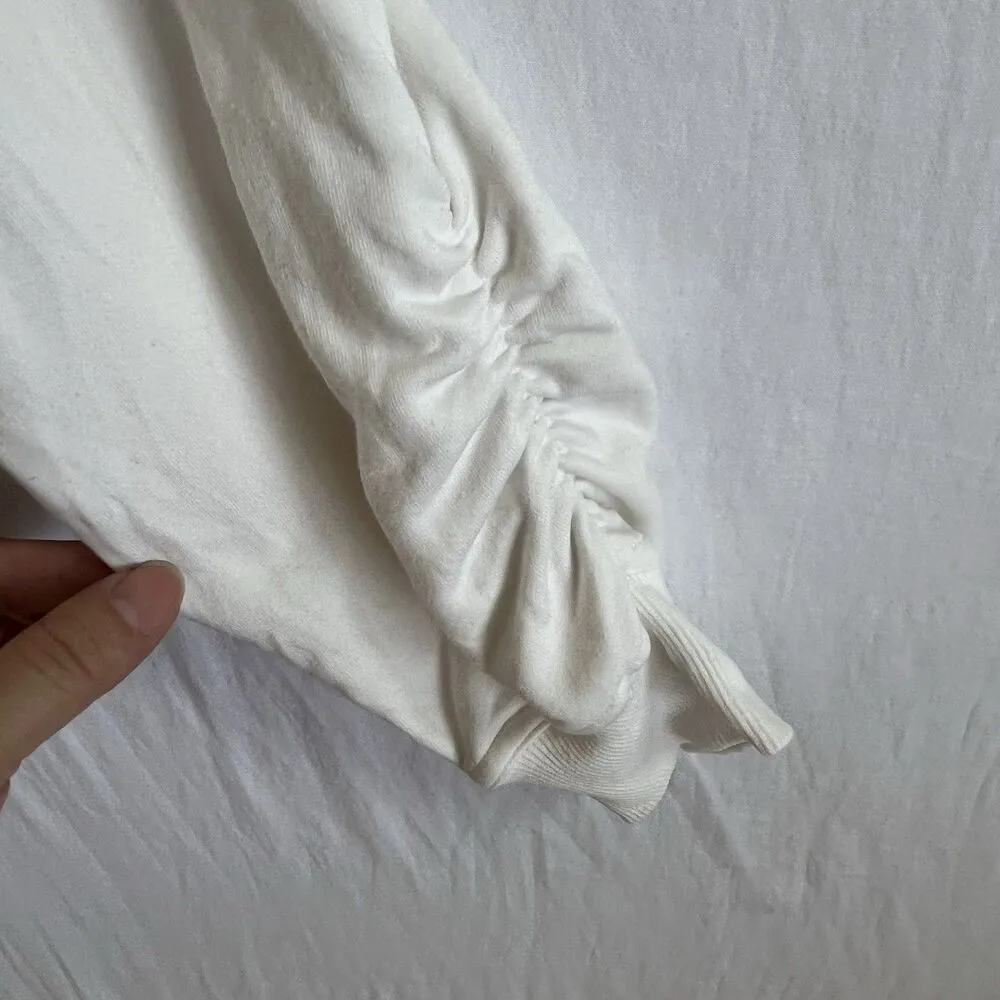 Alice + Olivia White Cropped Sweatshirt Size S Ruched Sleeve - Image 5