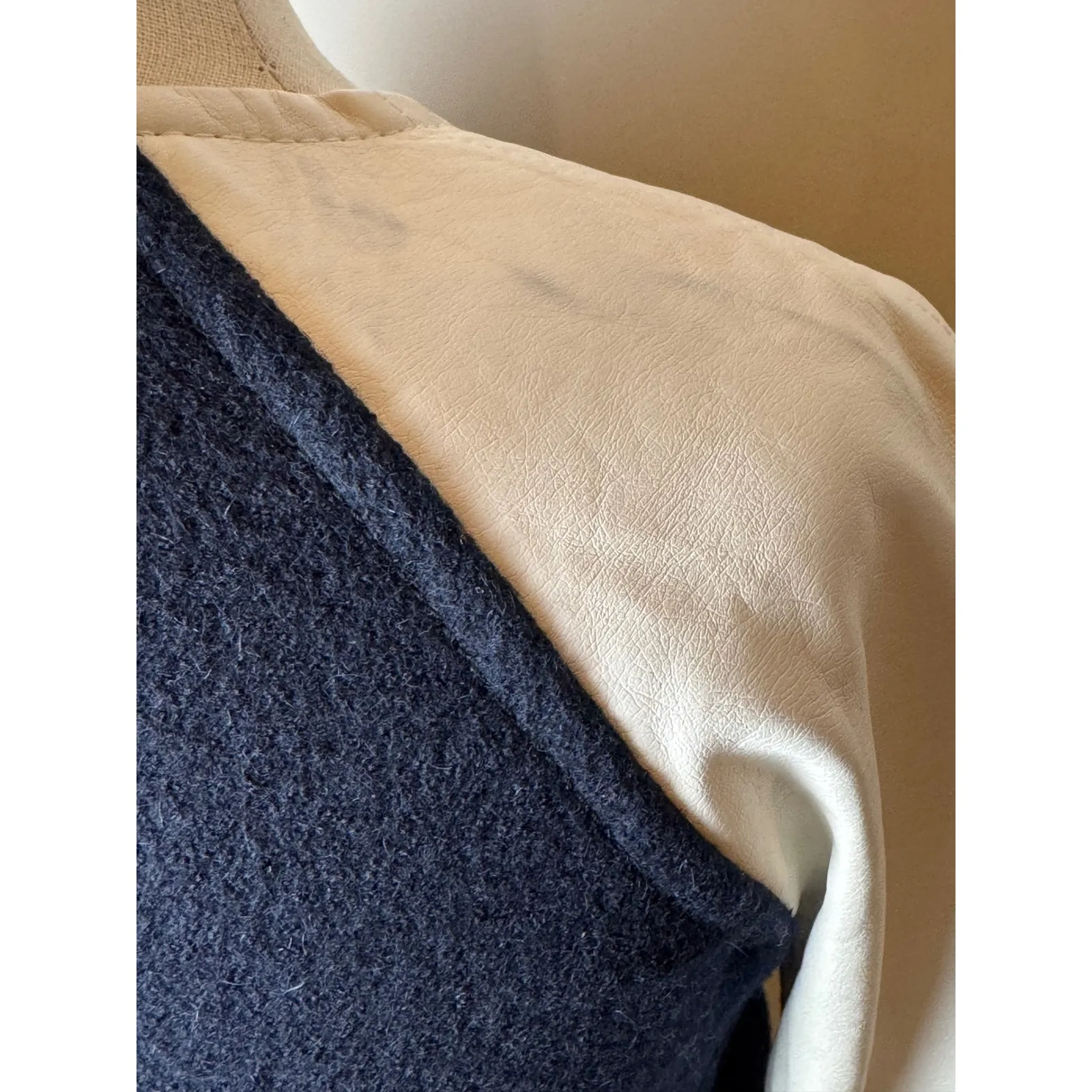 Club Monaco Coat Women XS Navy Wool White Faux Leather Sleeve Varsity‎ Jacket - Image 9