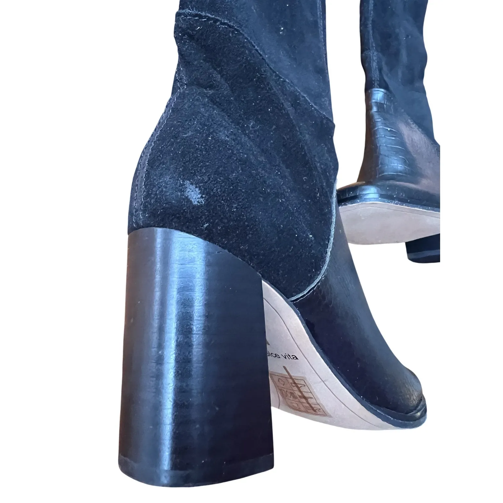 Dolce Vita Fynn Black Suede Crocodile Embossed Leather Heeled Tall Boot Size 6 - Image 3