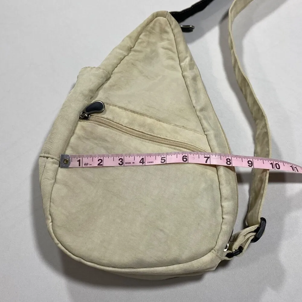 Ameribag Small Beige Distressed Nylon Teardrop Crossbody Sling Bag Tan - Image 3