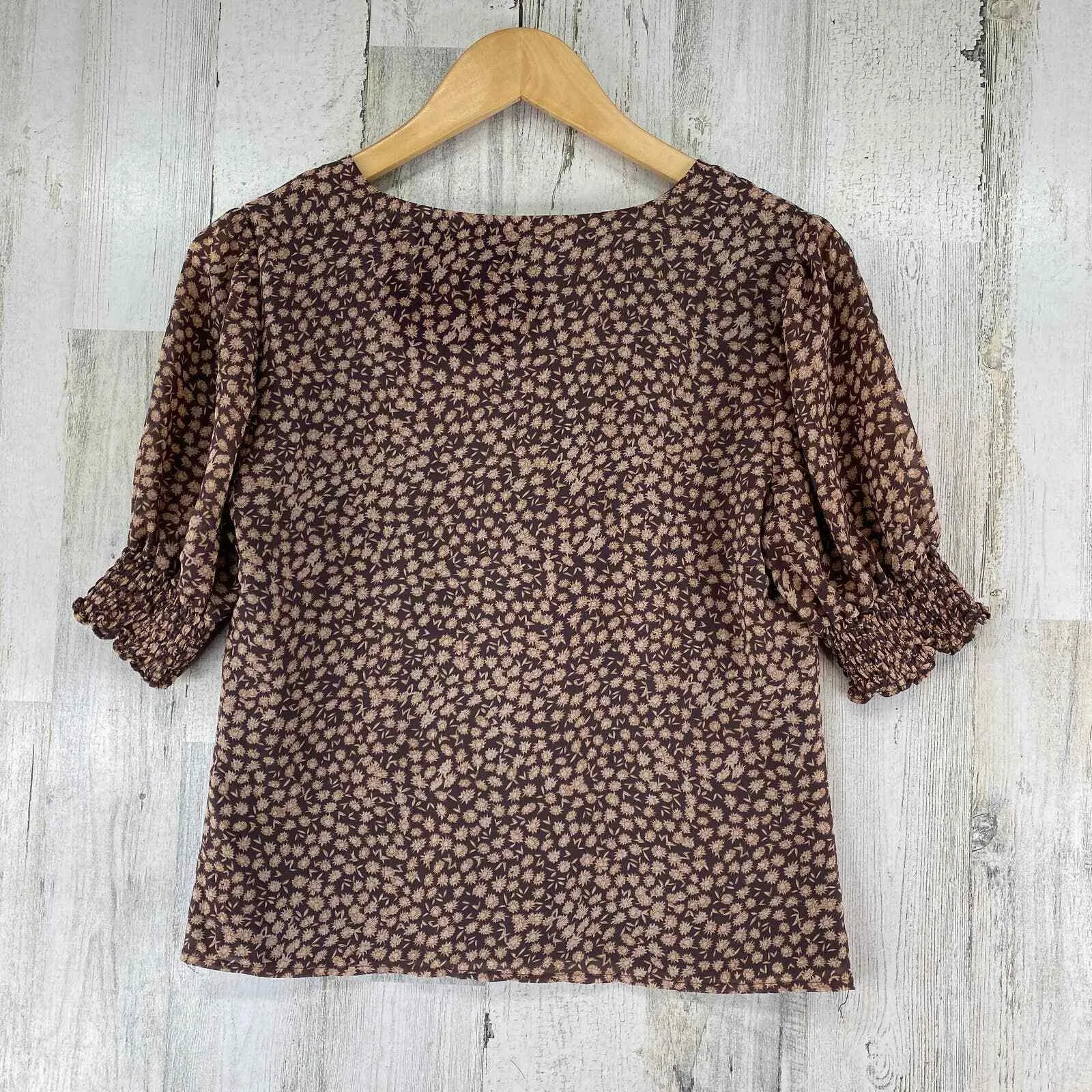 BB Dakota Blouse Womens Small Brown Floral Polyester Button Front Lined NWOT - Image 5