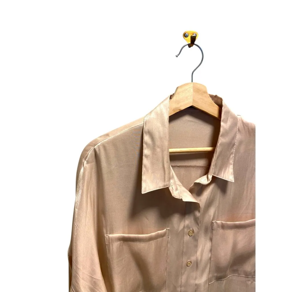 Nasty Gal Shiny Lame Button Down Blouse Gold Size 10 - Image 8