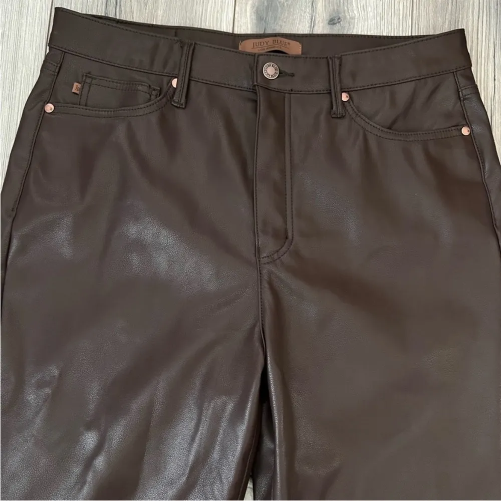 Judy Blue Faux Leather High Rise Straight Pants | Espresso Brown | 31/13 - Image 4