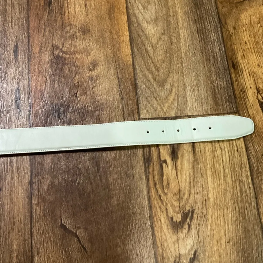 Lands End Belt Cream Leather Womens Size 26" Solid Brass Buckle Holes 25"-29"‎ - Image 7