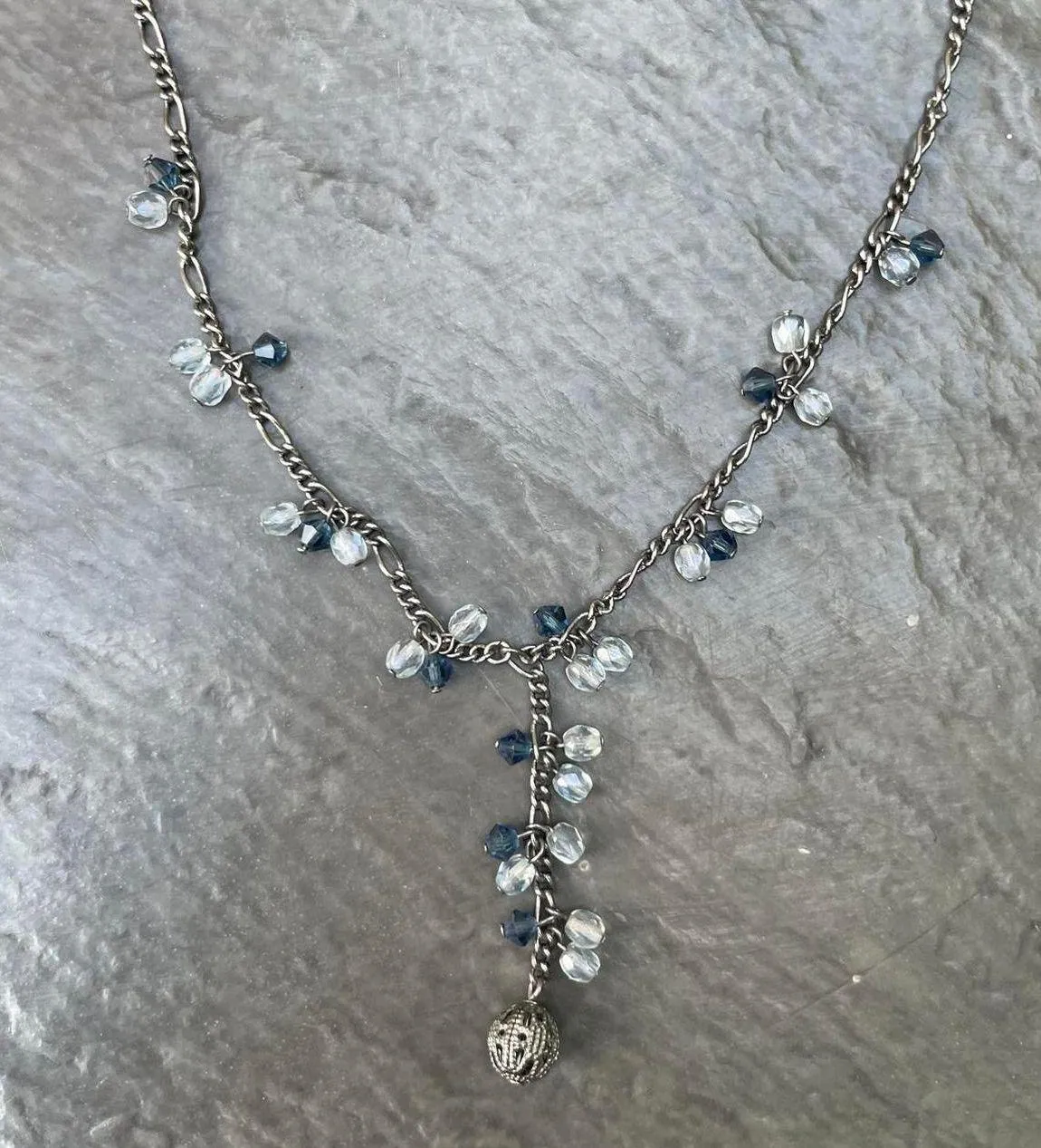 Vtg classic silver blue beaded necklace - Image 3
