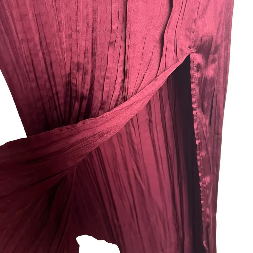 Madewell Mulberry Wine Oversized Short-Sleeve Slip Midi Dress Plissé Size XS - Image 11