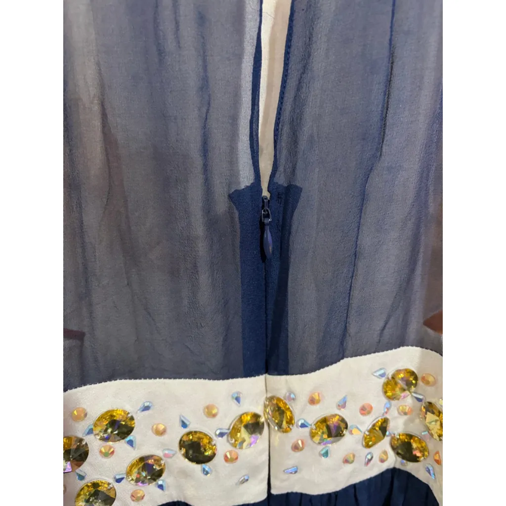 DVF Gidger Rounded Crystal Embellished Holiday Evening Dress Navy Size 2 flaw - Image 8