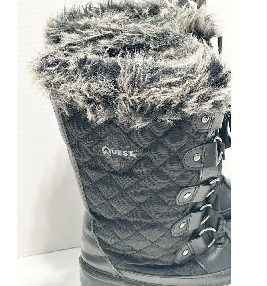 Quest Powder Winter Snow Boots Faux Fur Collar 3M Insulated Rubber Boots Black 7 - Image 4