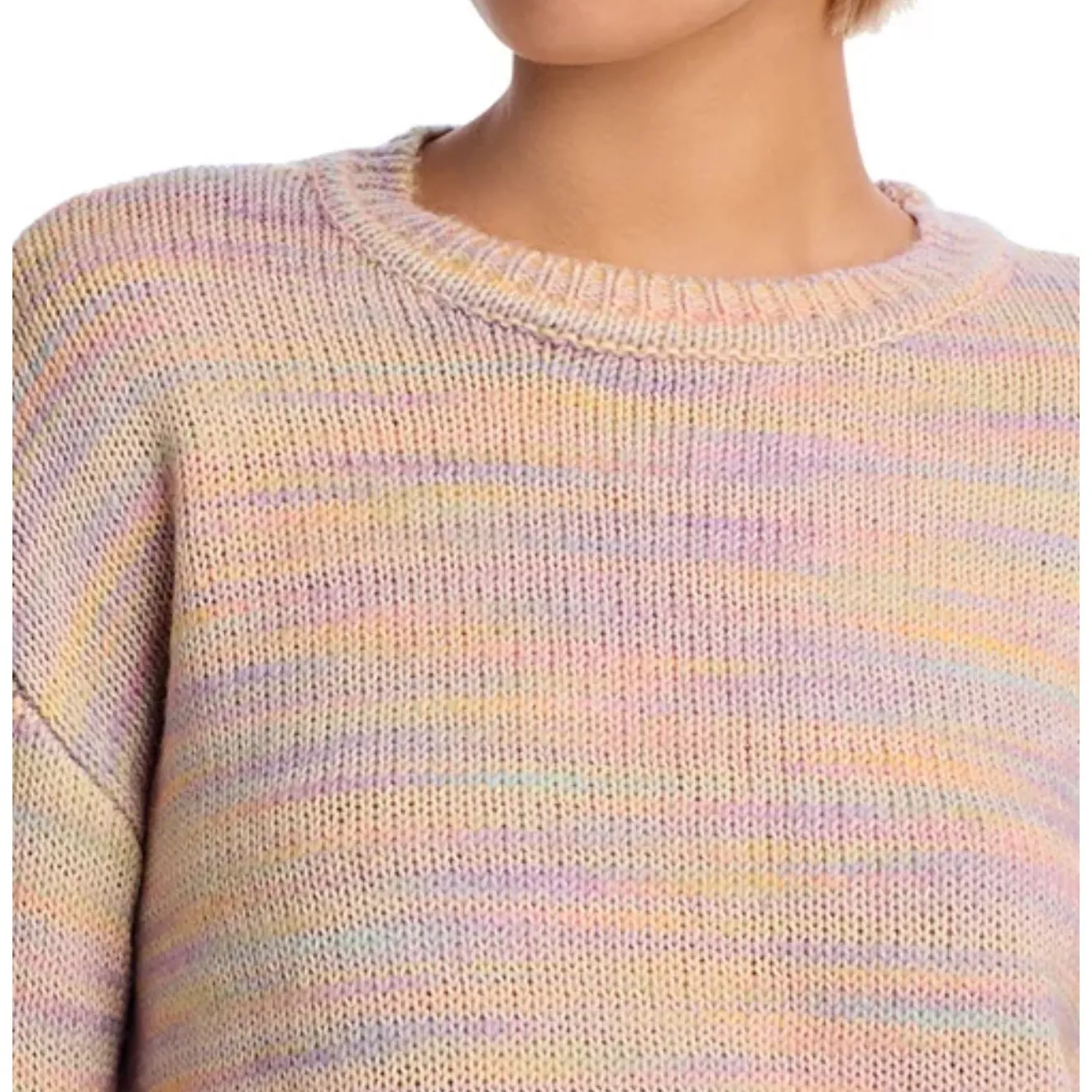 AQUA Pastel Knit Sweater Colorful‎ Striped Pullover Crew Neck Casual Top M - Image 4