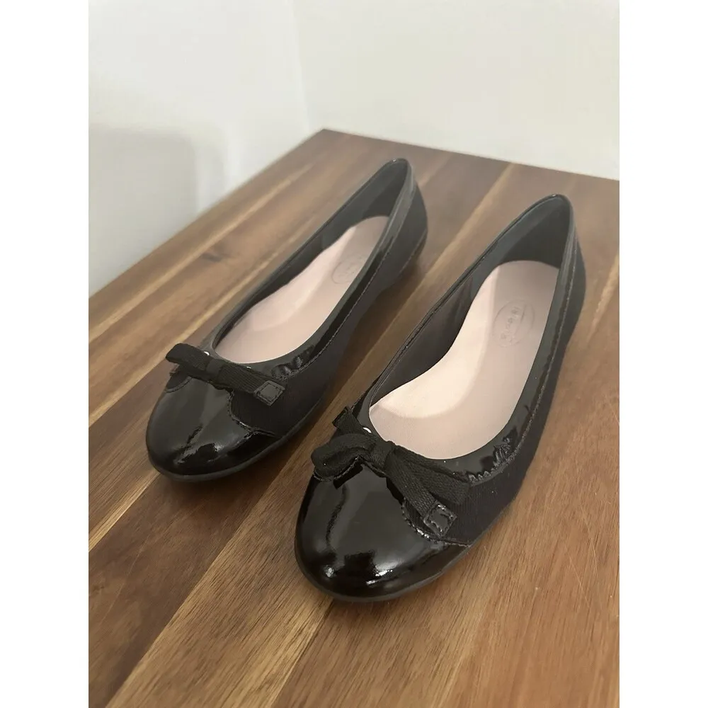 Talbots Black Patent Cap Toe  Classy Leather Ballet Flats w bow sz 6 EUC - Image 2