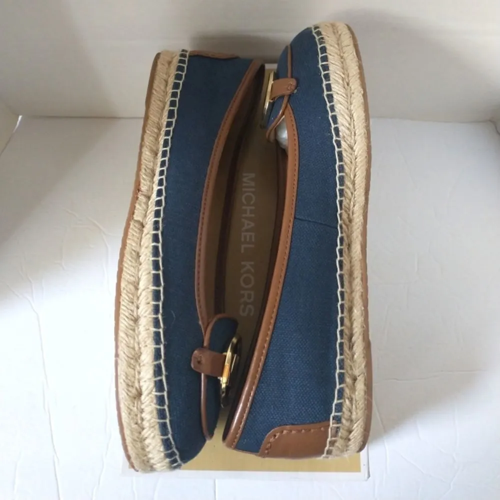 New! MICHAEL KORS MK Logo Lillie Espadrille Flats Shoes Navy Blue Size 8 - Image 5