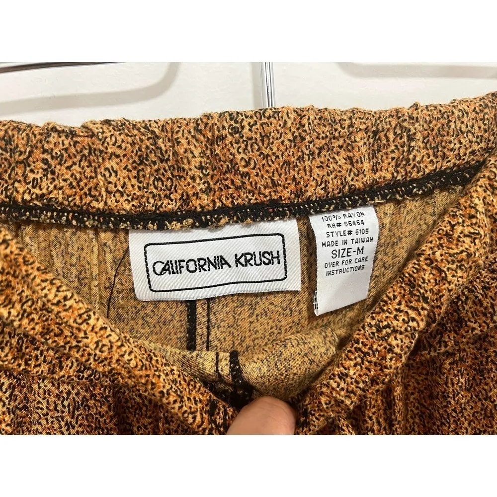 Vintage California Krush Boho Hippie 100% Rayon Pants M animal Print Tan Size M - Image 5