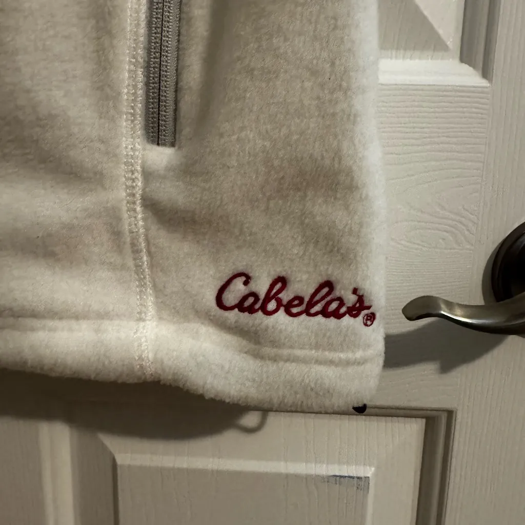 Cabela's Women's Snake River Fleece Vest White Grey Zip Pockets Size Medium - Image 2