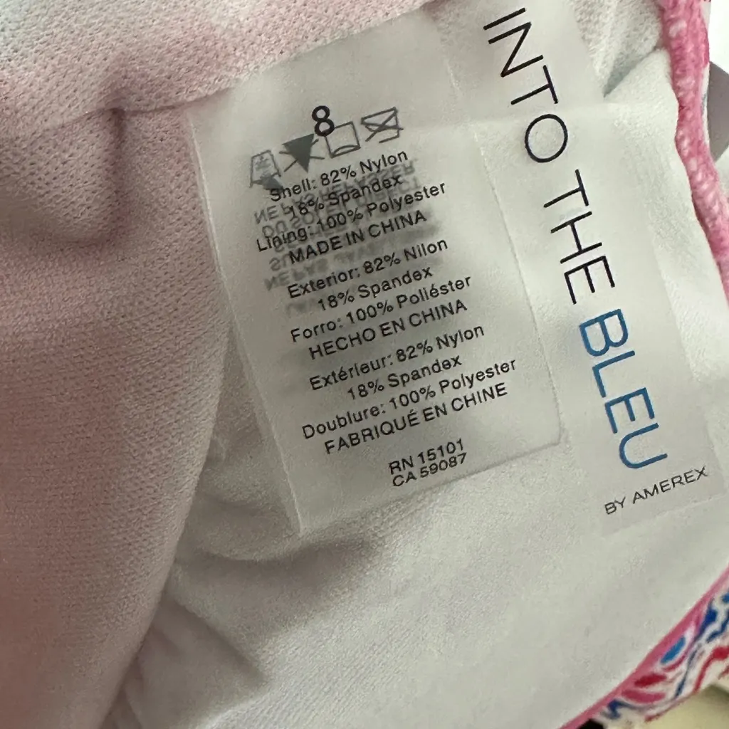 Into the Bleu by Amerex Pink/Blue Paisley Print Ruffle Neck Bra Swim Top NWT Blue Size 8 - Image 8