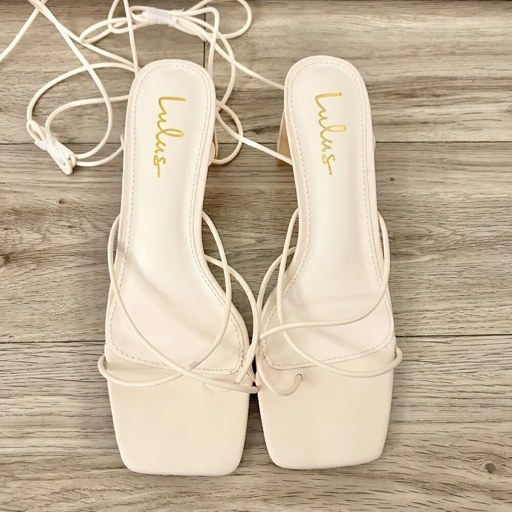 Lulu's Strappy Toe Wrap Low Heeled Sandals Nude Size 7.5 NEW - Image 3