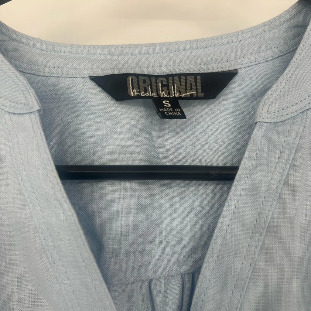 Nicole Miller Original 100% Linen Button Shirt Womens XL Blue Boho Retro Casual - Image 3