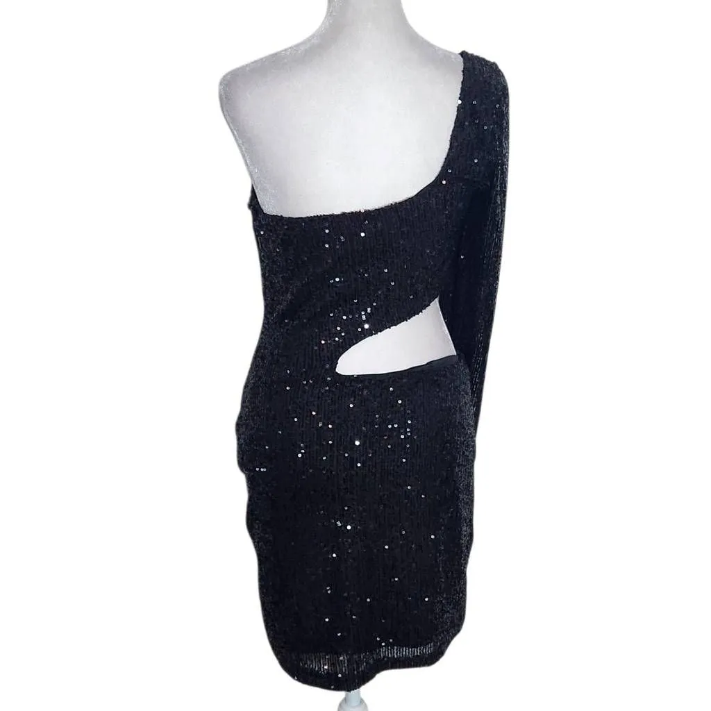 Windsor  Black Sequin One Shoulder Bodycon Mini Dress with Cutout NWT Size Large - Image 2