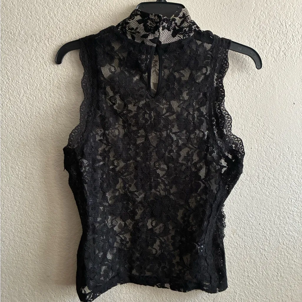 Express Sexy Black Lace High-Neck Top L - Image 5