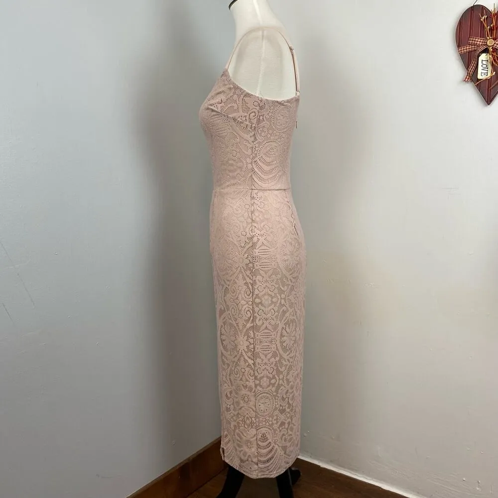 Dress the Population Nude Pink Zahra Lace Front Slit Midi Dress Small Sample - Image 9