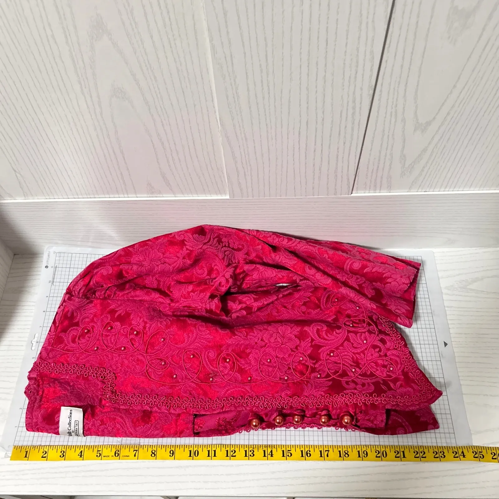 Vintage Nah Nah Jonathan Tait Red Pink Brocade Beaded Cropped Jacket Women Large - Image 6