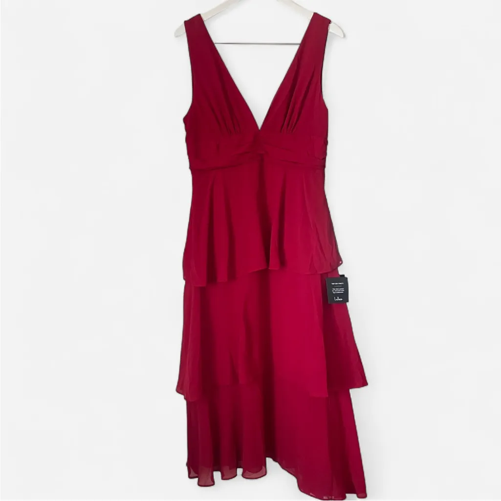 Lulus Celebration Time Tiered Midi Dress in Red - Image 3