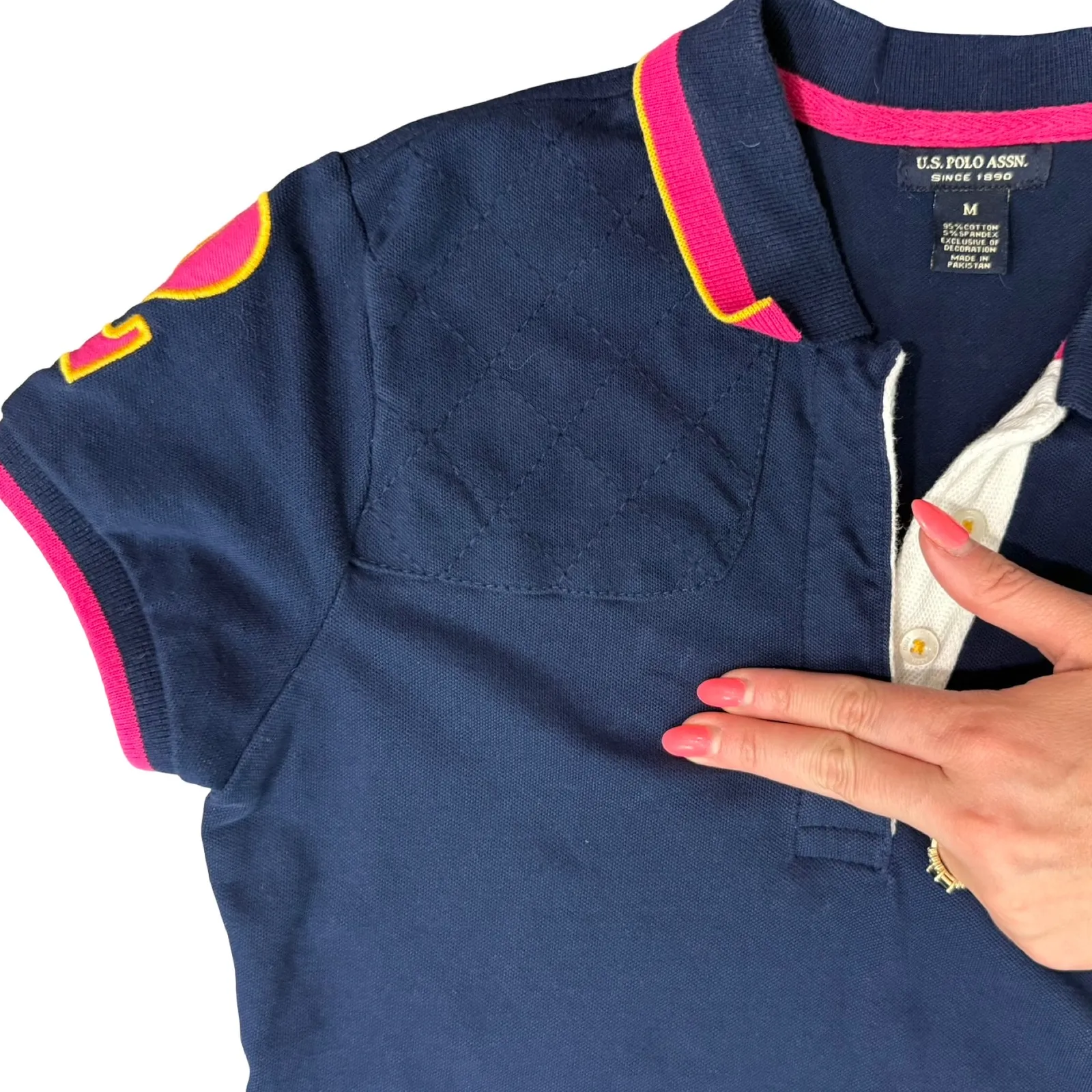 US Polo Association Blue Pink Short Sleeve Embroidered Polo Shirt Mini Dress M - Image 5