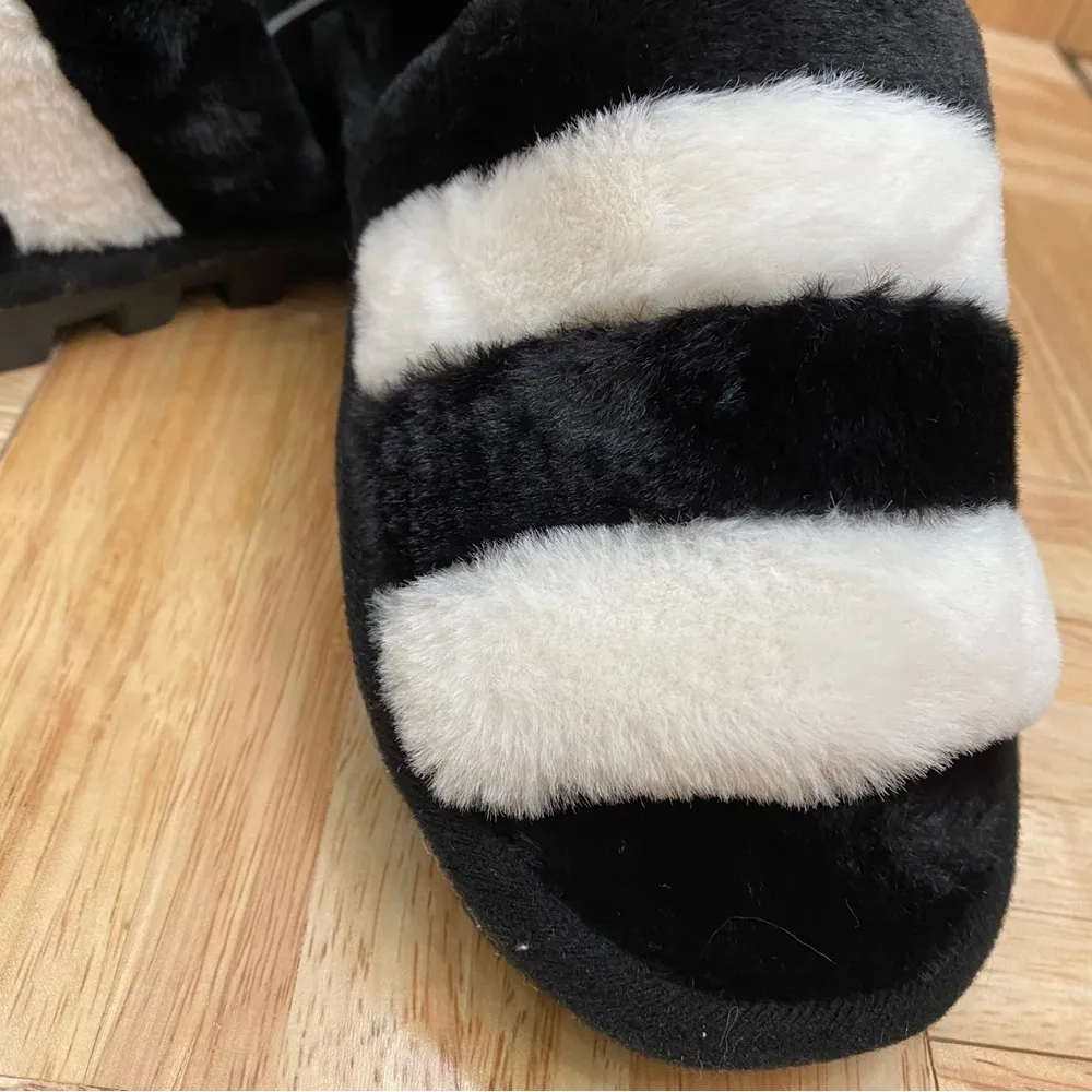 Jessica Carlyle Black/White Stripes Faux Fur Elastic Slingback Slides Slippers 9 - Image 11