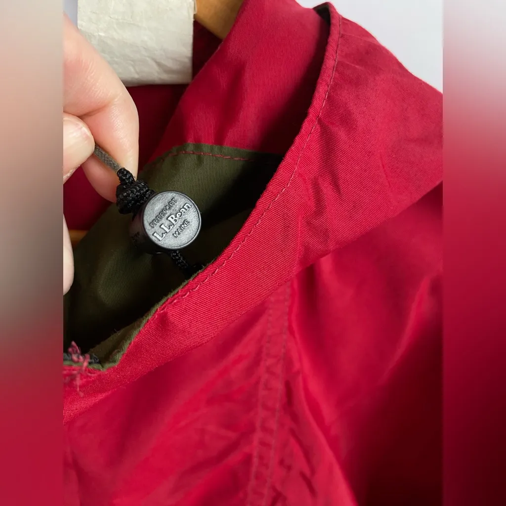 VTG LL Bean Aztec Anorak Pullover Rain Jacket Kangaroo Pocket Red Size L - Image 7