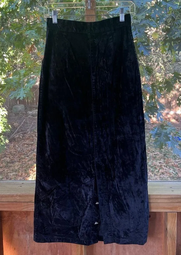 Gotcha Covered Vintage Black Crushed Velvet Maxi Skirt Size 6 - Image 2