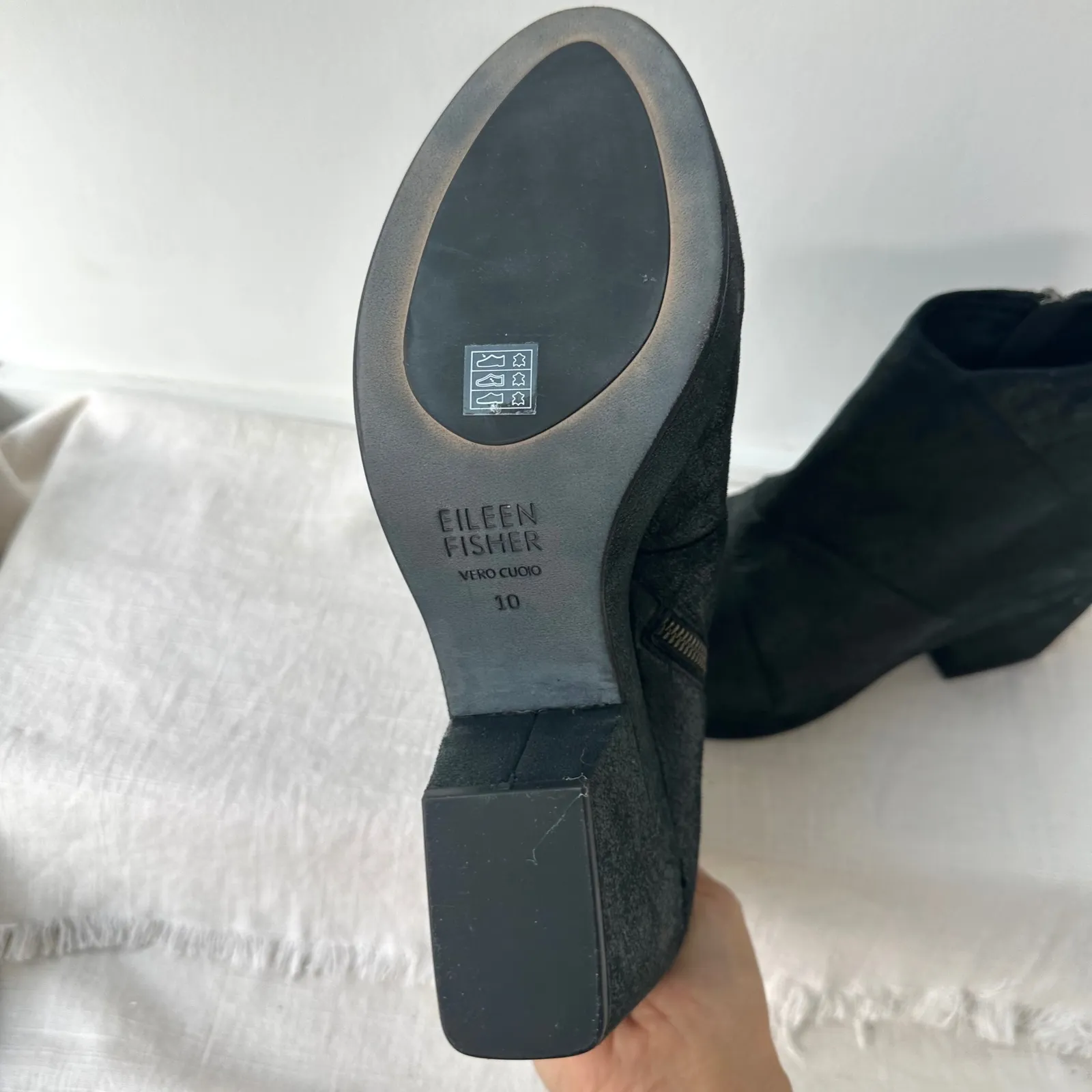 Eileen Fisher Black Suede Platform Block Heel‎ Ankle Boots Women's Size 10 - Image 2