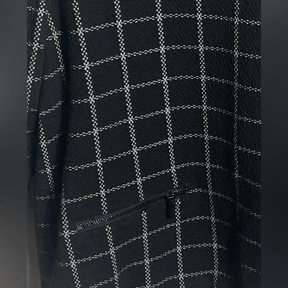 Karl Lagerfeld Paris Black Grid Pullover Sweater Zip Pocket Size L 3/4 Sleeve - Image 6