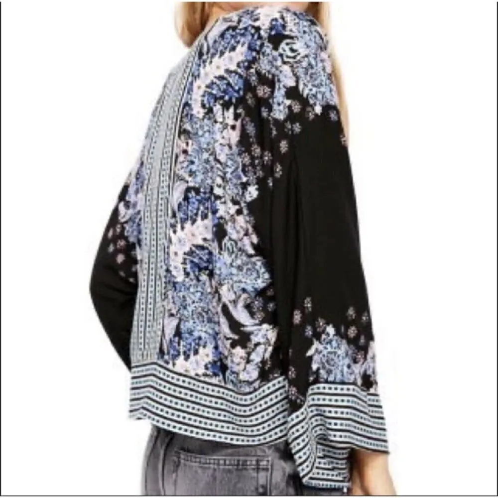 NEW Free People kimono crop top XSMALL Black pink blue - Image 6