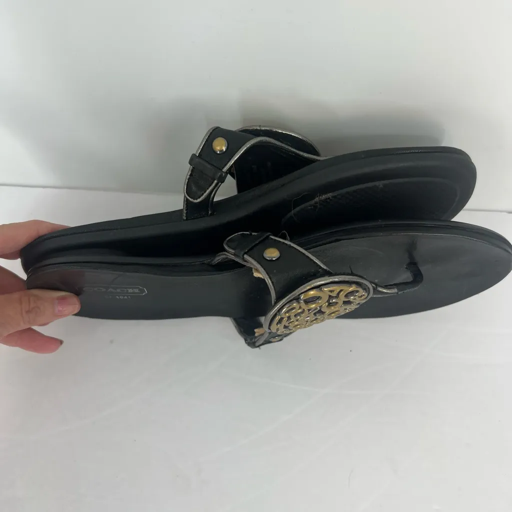 Coach Black Sandals with Gold Accent coach medallions - Image 3