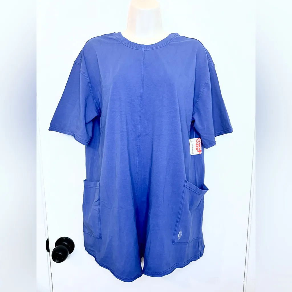 FP MOVEMENT Hot Shot Tee Romper Electric Shock Blue Free People Sz Sm Oversized - Image 2