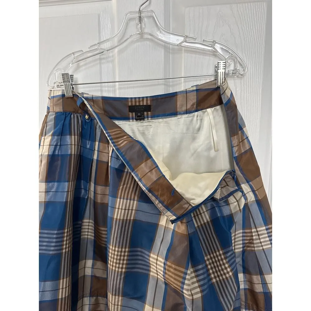 J. Crew Collection blue plaid pleat silk taffata skirt Fleur De Lis accents 10 - Image 11
