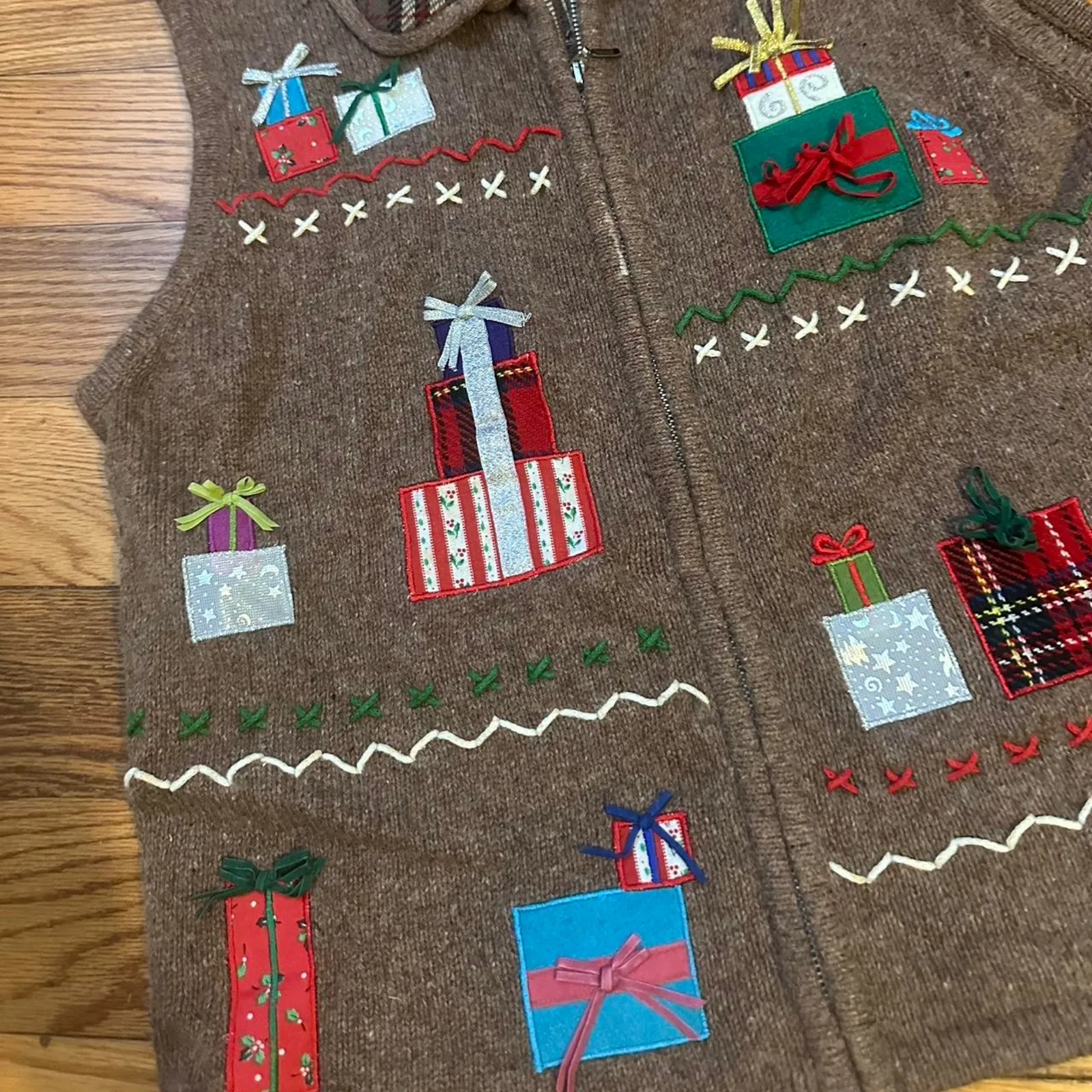 Christmas Vintage brown fleece zip up sweater Size XL - Image 5