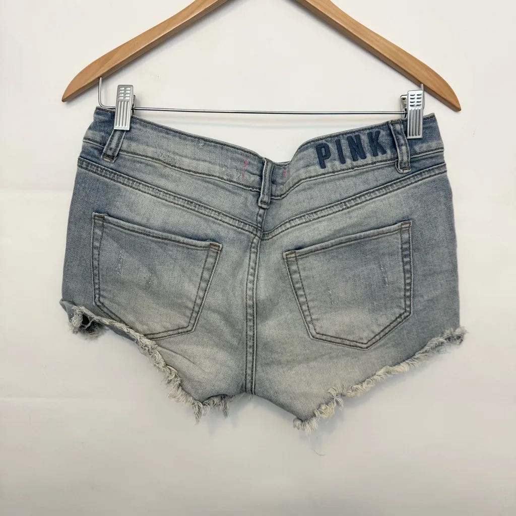 Victoria’s Seceet PINK Cut Off Fringe Denim Shorts Stretch Low Rise Y2K 90s - Image 4