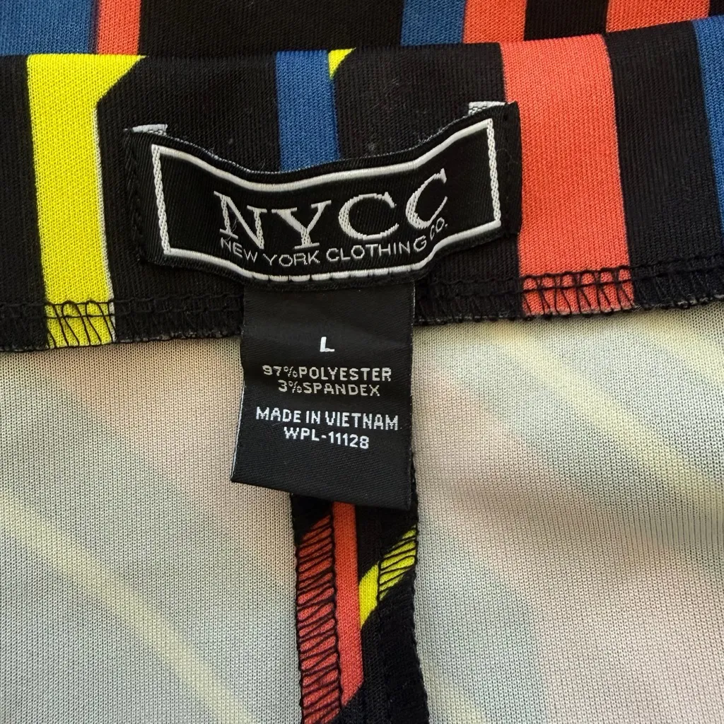 NYCC Geometric Stripe Pencil Skirt Multicolor Women’s Large Stretch Knit Midi Blue - Image 7