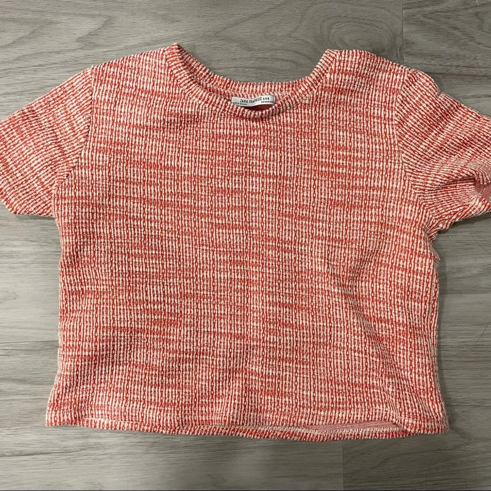Zara Women’s Orange Textured cut off cropped knit Sweater - Image 3