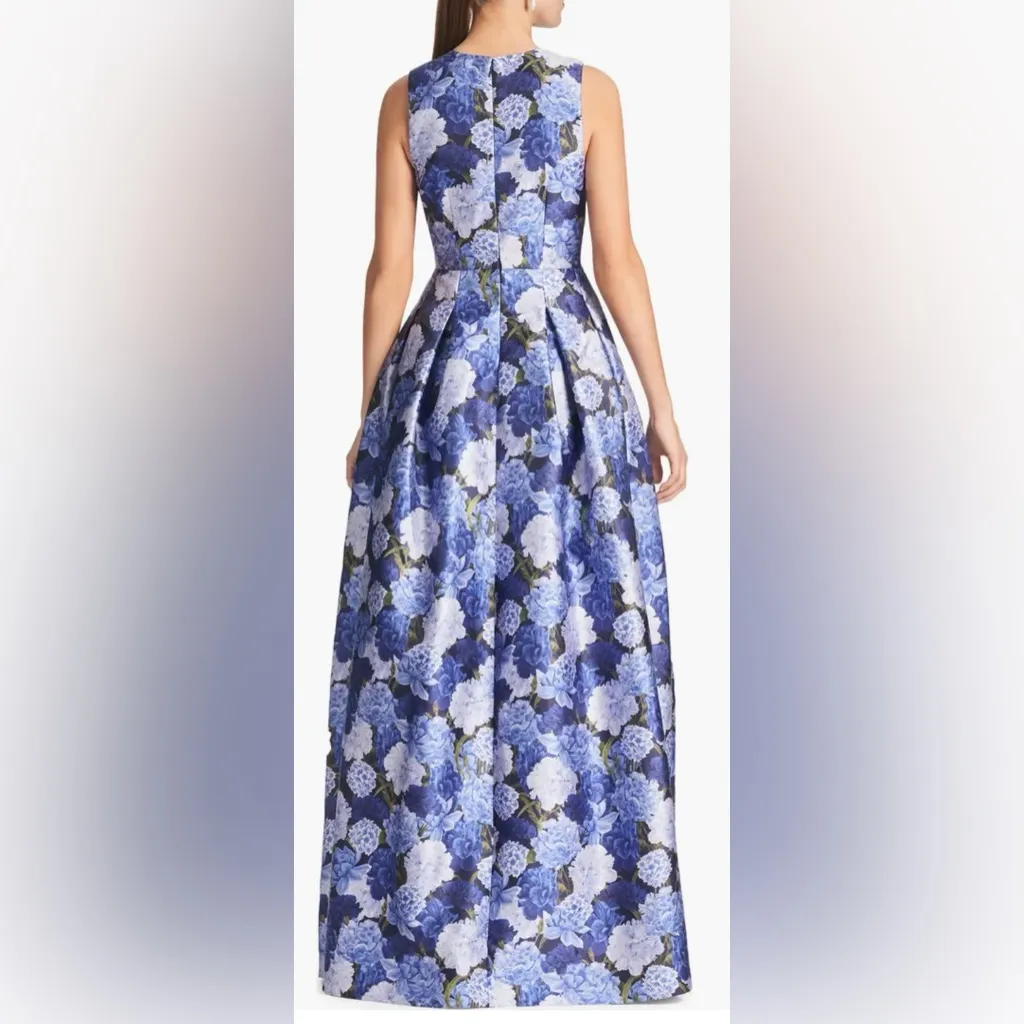 New Sachin & Babi Brooke Floral Blue  sleeveless Printed Mikado Gown Sz 8 - Image 2