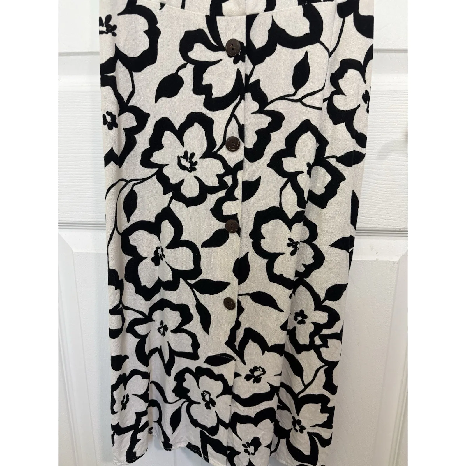 Linen Blend Floral Sleeveless Button Midi Dress Size Medium Beachy Coastal Boho - Image 4