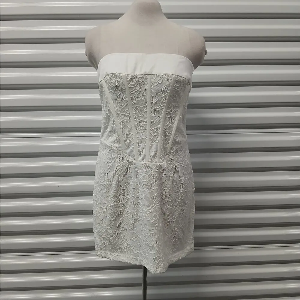 Princess Polly Brea Strapless Mini Dress Size 12 White Embroidered Lace Party - Image 5