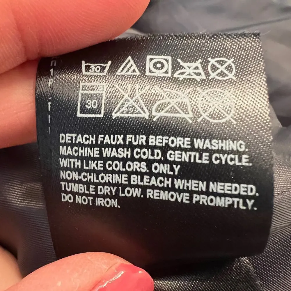 Bebe Pewter Silver Heavy Long Winter Puffer Coat Faux Fur Detach Hood Size XL - Image 13