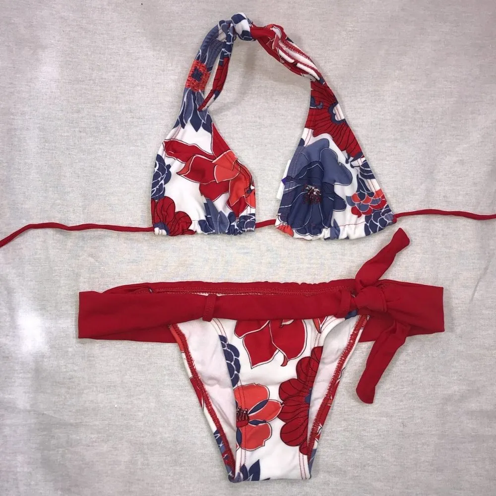 Recco Size Large Brazilian Floral Thick Waist Bikini. New With Tags Red - Image 3