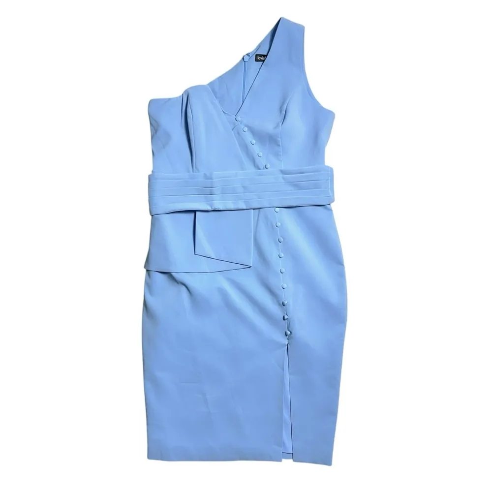 Lavish Alice Cornflower Blue One Shoulder Knee Length Cocktail Dress Womens 12 - Image 2