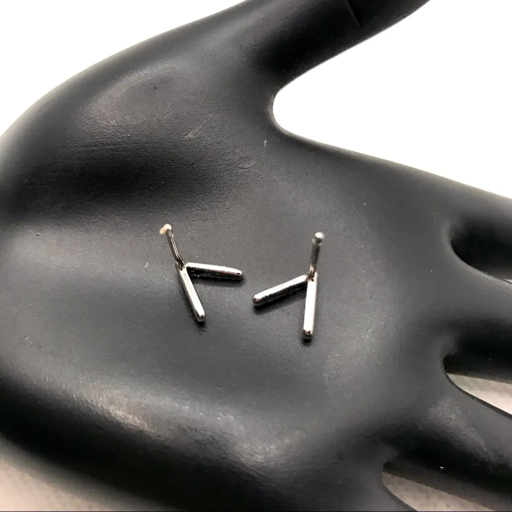 STERLING SILVER 925 & GENUINE ROUND DIAMONDS EARRINGS & DOUBLE BAR NECKLACE SET - Image 4