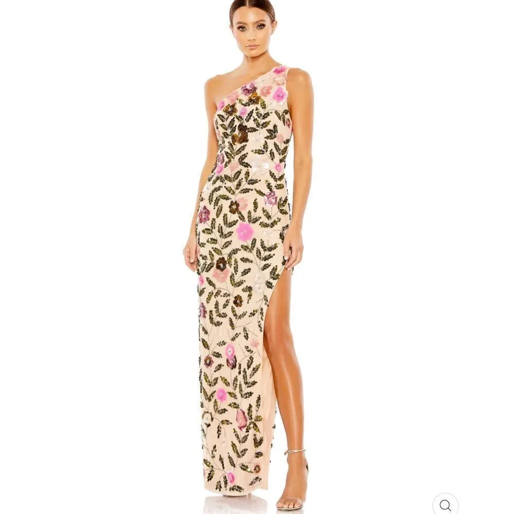 Mac Duggal 10903 Womens FLORAL SEQUINED ONE SHOULDER COLUMN GOWN - Image 2