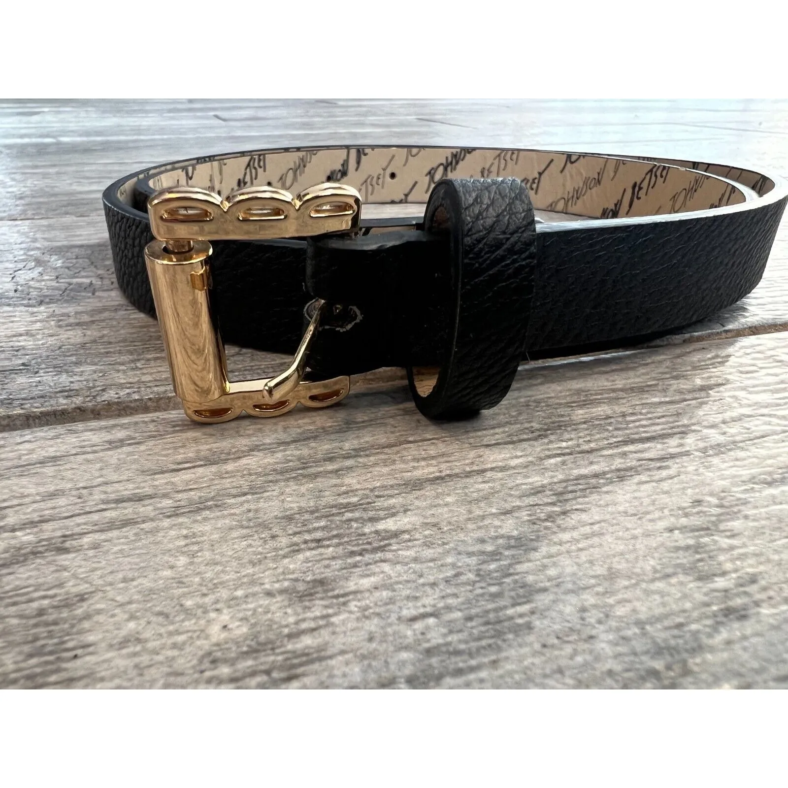 Betsey Johnson Faux Leather Belt Brass Adjustable Medium Womens‎ Black Gold 90s - Image 3